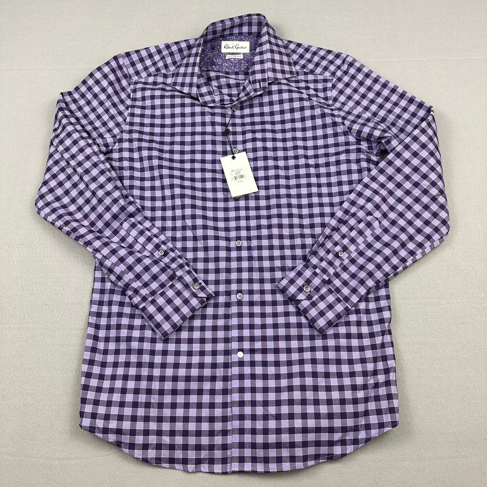 Robert Graham Shirt Men 41 16 Purple Check Sanpietro Button Up Tailored Fit